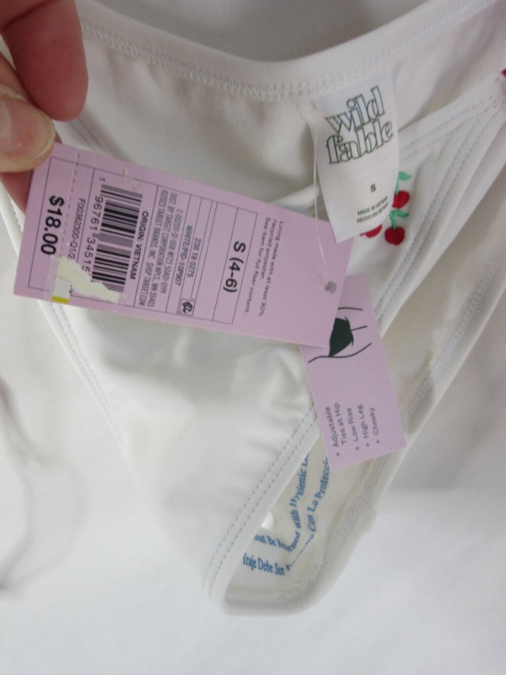 Wild Fable 2 Piece Bikini White with Embroidered Red Cherries Small NWT - Picture 7 of 10